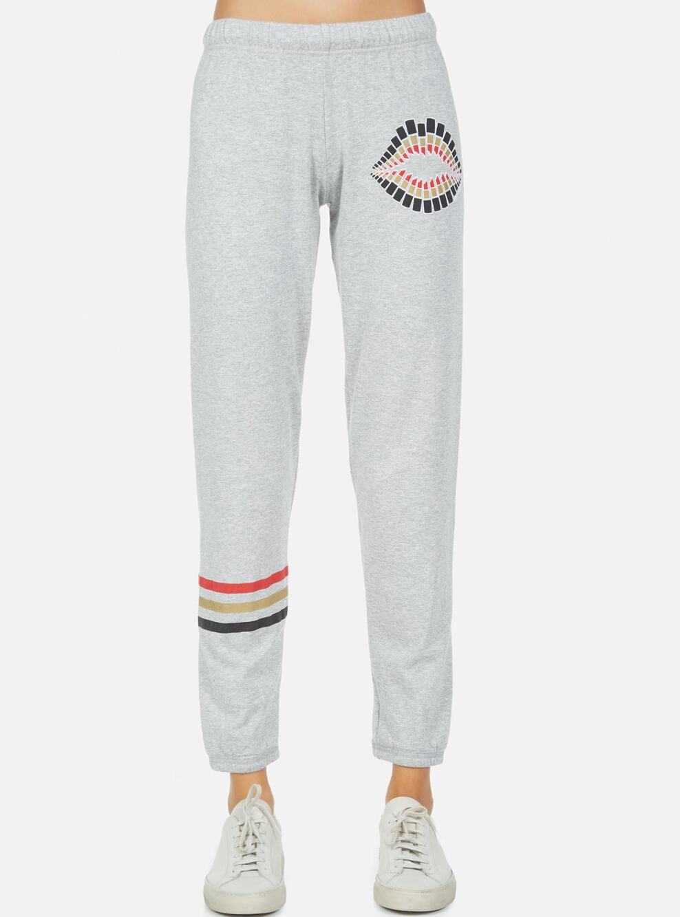 Lauren Moshi Womens Sweatpants Small Brynn Lipstick Lip Heather Grey USA Lounge